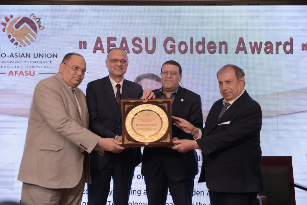 The Afro-Asian Union (AFASU) awards Mr Mohamed Farouk, the renowned tourism technology expert and the head of electronic tourism committee at the Chamber of Tourism Companies